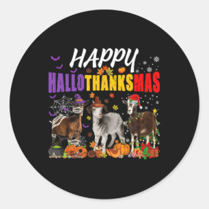 Sticker Rond Fun Chèvres maman pèlerin Père Noël Costume Happy