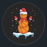 Sticker Rond Fun Christmas Basket Père Noël Snowman<br><div class="desc">Fun Christmas Basket Père Noël Snowman</div>
