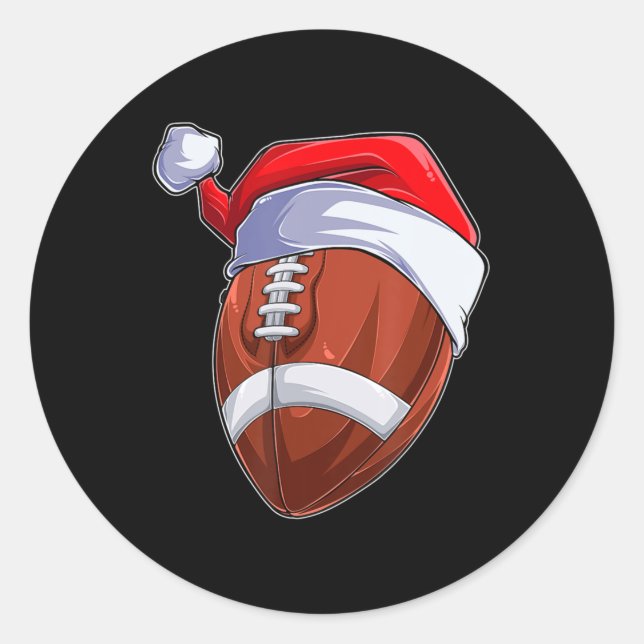 Sticker Rond Fun Christmas Football Ball Santa Hat Sport Noël (Devant)