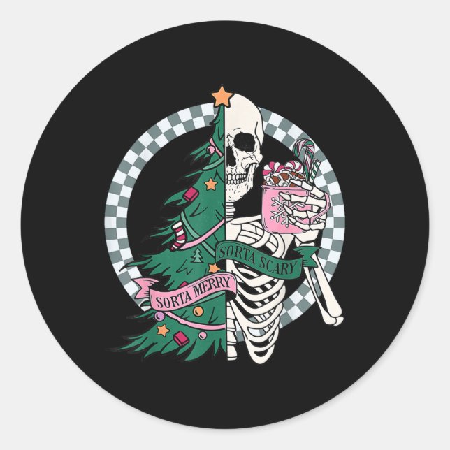 Sticker Rond Fun Christmas Sorta Merry Sorta Scandale Skeleton  (Devant)