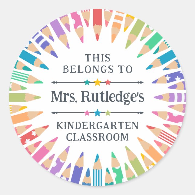Sticker Rond Fun Coloured Pcrils propriété Teacher's Classroom (Devant)