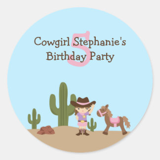Sticker Rond Fun cowgirl western fille's anniversaire autocolla
