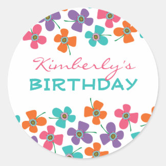 Sticker Rond Fun Daisies colorées Pop Girl Fête d'anniversaire