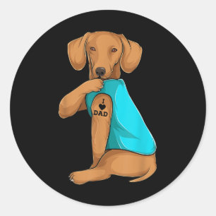 Sticker Rond Fun Daschund I Love Papa Tattoo Apparel, Chien Pap