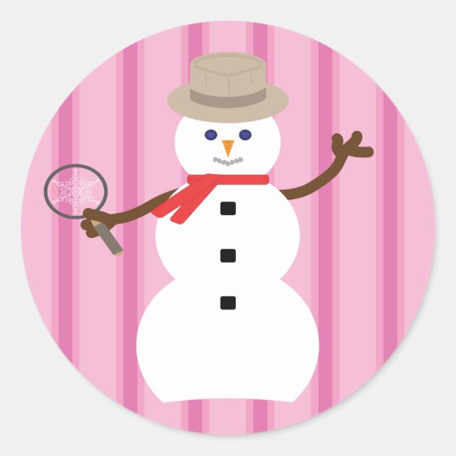 Sticker Rond Fun et Fancy Pink Snowman Inspecteur (Devant)