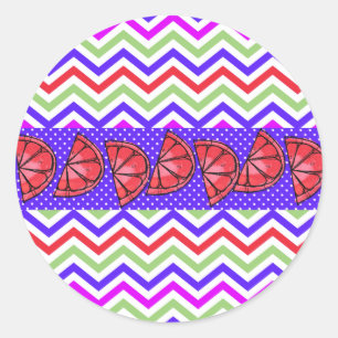 Sticker Rond Fun été Pamplemousse Slice Chevron Pois