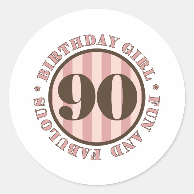 Sticker Rond Fun & Fabuleux cadeaux 90e anniversaire (Devant)
