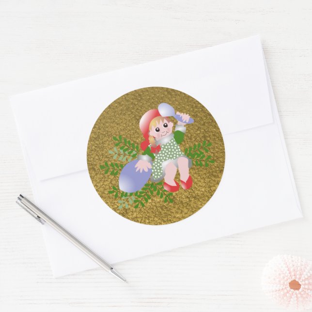 Sticker Rond Fun Festive mignonne Fille de Noël (Enveloppe)
