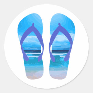 Sticker Rond Fun Flip Flops Summer Beach Art pour vacances