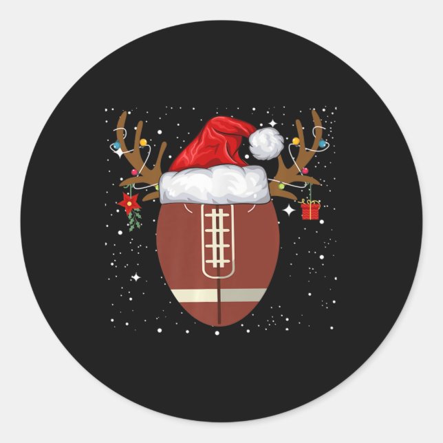 Sticker Rond Fun Football Reindeer Santa Hat Noël (Devant)