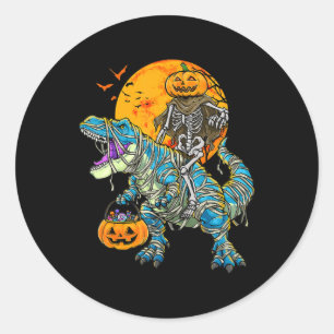 Sticker Rond Fun Halloween Dinosaur T Rex maman Citrouille Cand