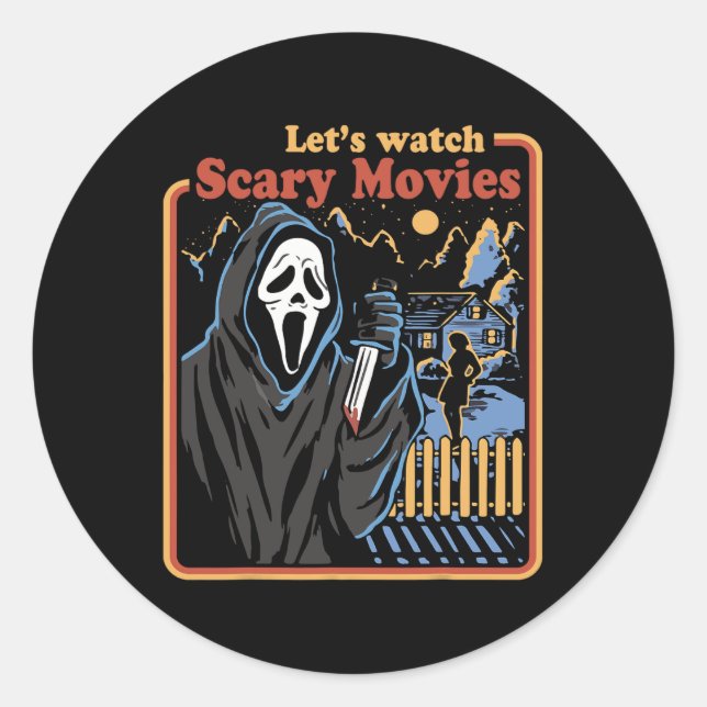 Sticker Rond Fun Halloween Regardons Horror Movies Ghost (Devant)