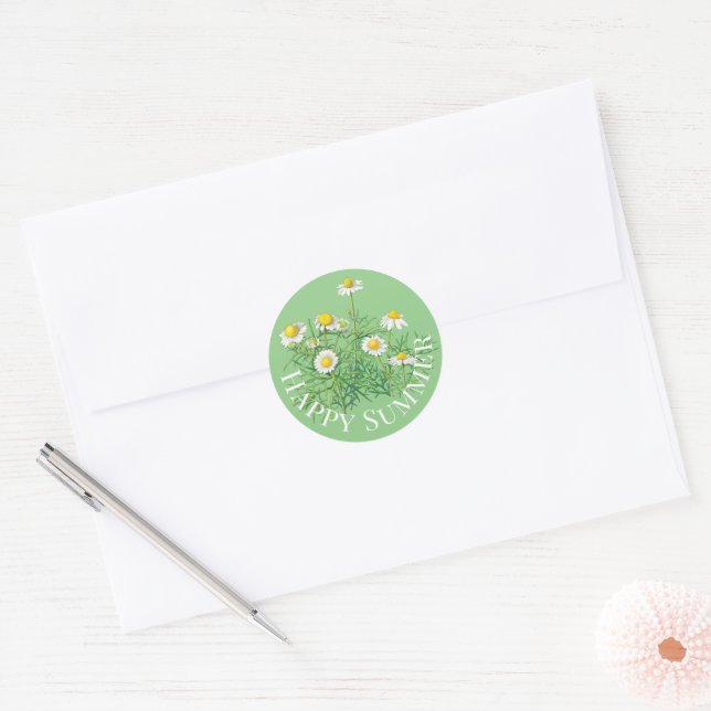 Sticker Rond Fun Happy été Vintage Chamomile Fleurs (Enveloppe)