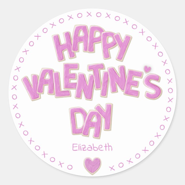 Sticker Rond fun Happy Valentines Day pink coupe cookies (Devant)