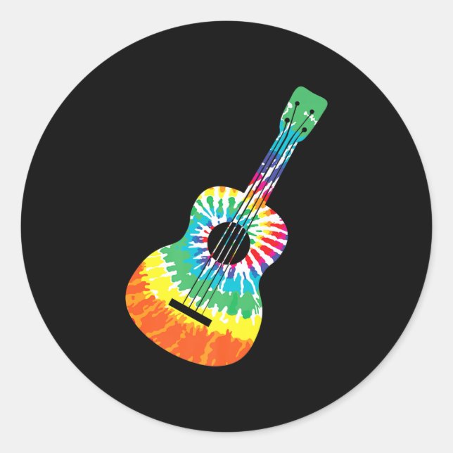Sticker Rond Fun Hippie Rainbow Tie Dye Acoustic Guitar Premium (Devant)