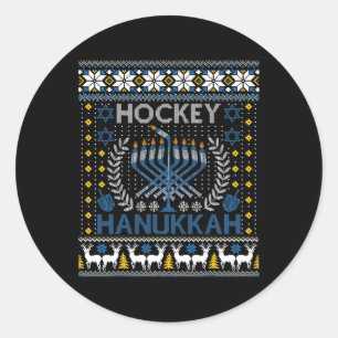Sticker Rond Fun Hockey Menorah Hanoukka Festival juif Vacances