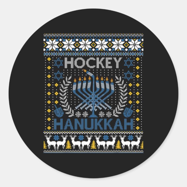 Sticker Rond Fun Hockey Menorah Hanoukka Festival juif Vacances (Devant)