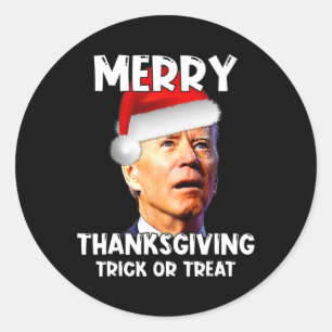 Sticker Rond Fun Joe Biden Santa Hat Joyeux Thanksgiving Christ