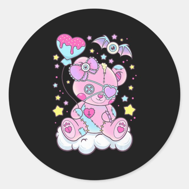 Sticker Rond Fun Kawaii Pastel Goth mignonne Ours Déplaisant An (Devant)