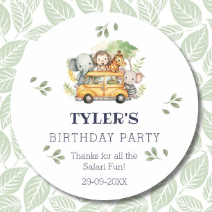 Sticker Rond Fun Kids Safari Jungle Anniversaire Merci
