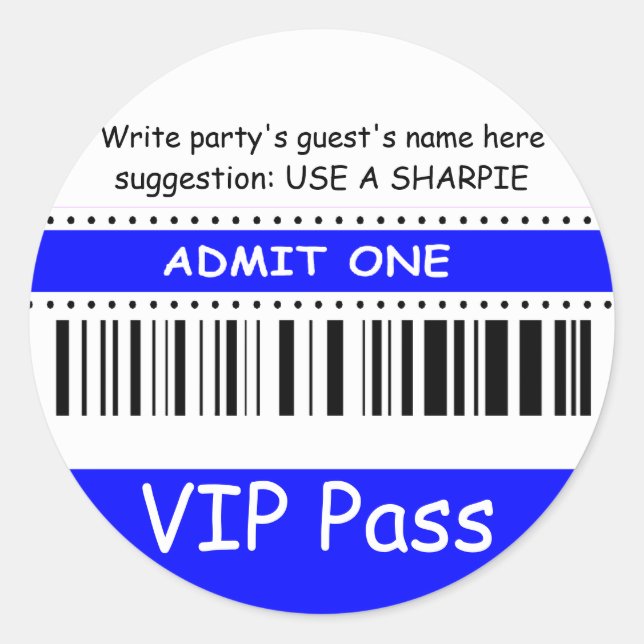 Sticker Rond Fun Kids VIP Pass Admettre une fête d'anniversaire (Devant)