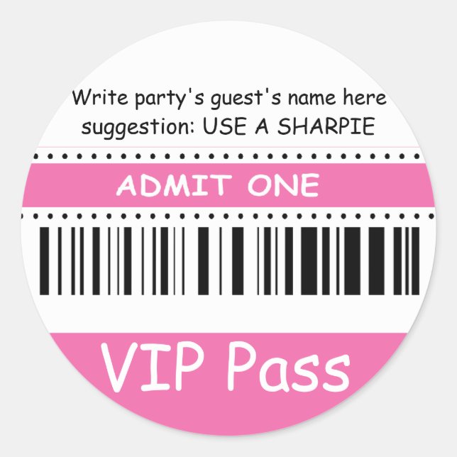 Sticker Rond Fun Kids VIP Pass Admettre une fête d'anniversaire (Devant)
