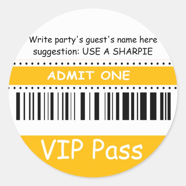 Sticker Rond Fun Kids VIP Pass Admettre une fête d'anniversaire (Devant)