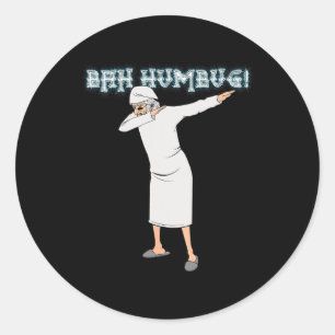 Sticker Rond Fun Noël Carol Dabbing Scrooge Nightgown Bah