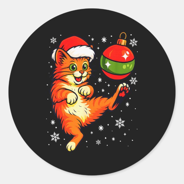 Sticker Rond Fun Orange Cat Humor Christmas Ornament Football S (Devant)