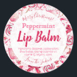 Sticker Rond Fun Peppermenthe Candy Christmas Lip Balm Étiquett<br><div class="desc">Si vous avez fait de beaux baumes de lèvres de Noël comme cadeaux et que vous avez besoin d'un étiquette amusant pour eux,  cet autocollant est certainement très festif puisqu'il présente divers bonbons de menthe poivrée dans l'arrière - plan.</div>