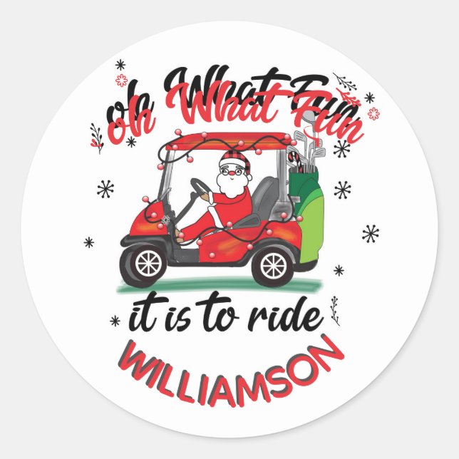 Sticker Rond Fun Père Noël Golf Cart Famille (Devant)