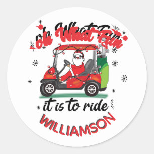 Sticker Rond Fun Père Noël Golf Cart Famille