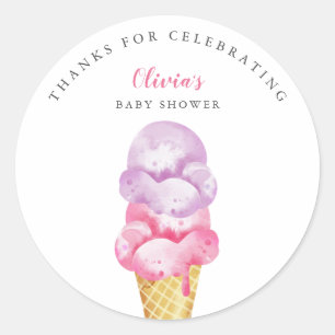 Sticker Rond Fun Pink Ice Cream Baby shower Favoriser