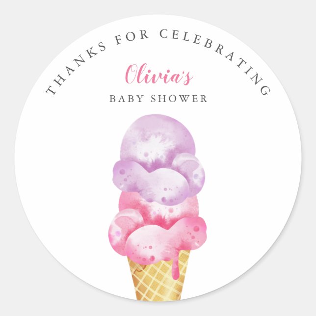 Sticker Rond Fun Pink Ice Cream Baby shower Favoriser (Devant)