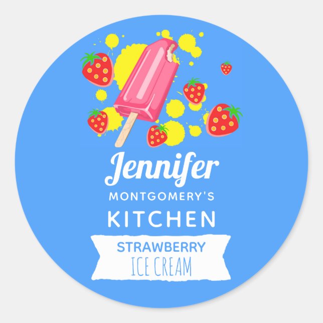 Sticker Rond Fun Pink Popsicle et fraises Cuisine (Devant)