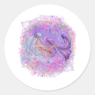 Sticker Rond Fun Pink sirène par Renee Lavoie