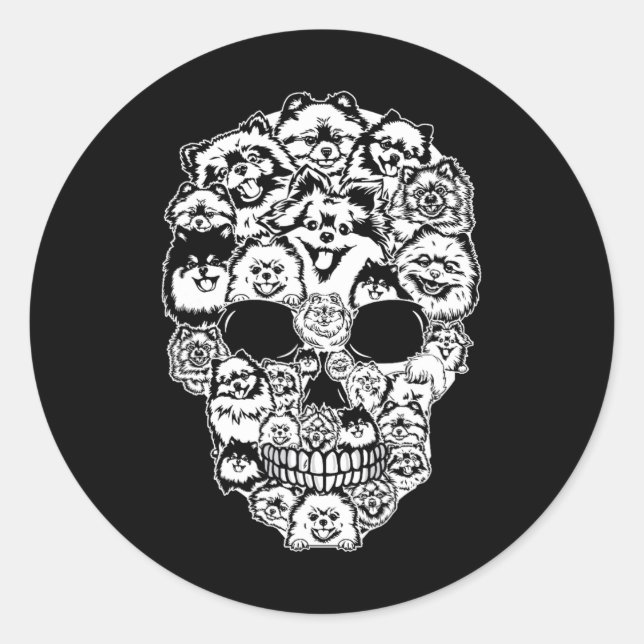Sticker Rond Fun Pomeranian Skeleton Skeleton Halloween (Devant)