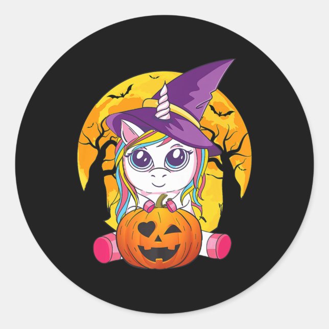 Sticker Rond Fun Retro Halloween Cadeaux Cute Witchy Unicorn Gi (Devant)