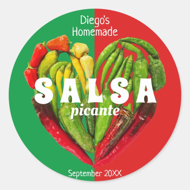 Sticker Rond Fun rouge vert chaud piment piments coeur nourritu (Devant)