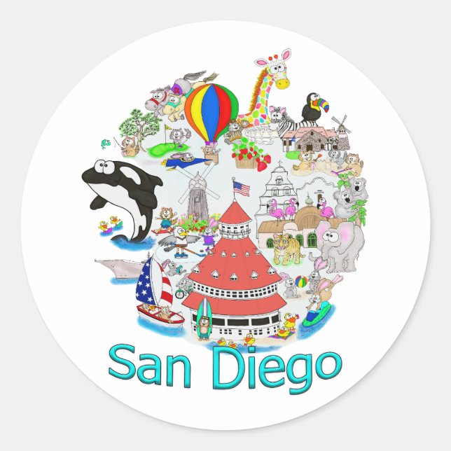 Sticker Rond Fun San Diego California (Devant)