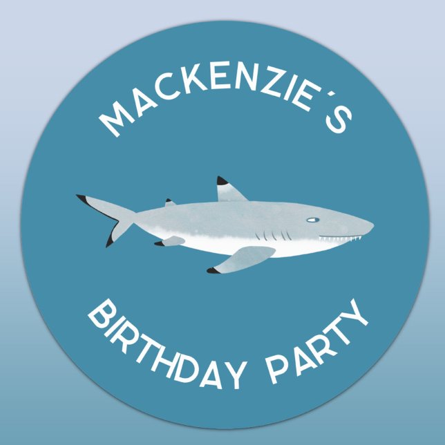 Sticker Rond Fun Shark Underwater Birthday Party (Fun shark underwater themed personalized name birthday party sticker)