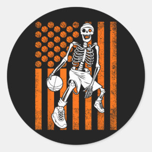 Sticker Rond Fun Skeleton Byskbyll joueur Usa American Flag V