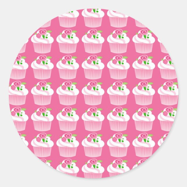 Sticker Rond Fun Summer Anniversaire Hot Pink Cupcake Motif (Devant)