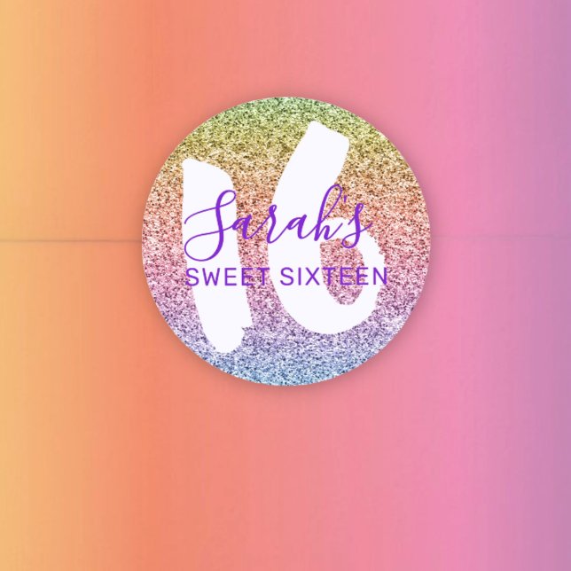 Sticker Rond Fun Sweet 16 Rainbow Parties scintillant Sparkling (Créateur téléchargé)