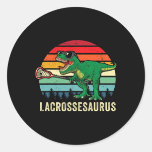Sticker Rond Fun T Rex Lacrosse Dinosaure Lax Garçons Équipe de