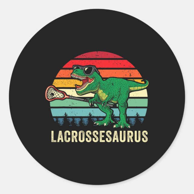 Sticker Rond Fun T Rex Lacrosse Dinosaure Lax Garçons Équipe de (Devant)