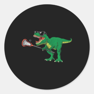 Sticker Rond Fun T Rex Lacrosse Dinosaure Lax Garçons Équipe de