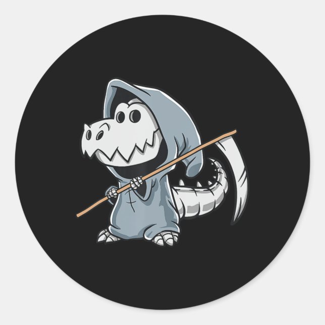 Sticker Rond Fun TRex Skeleton Dino Grim Reaper Dinosaur Hallow (Devant)