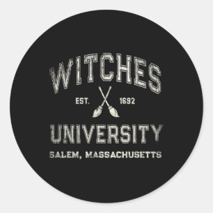 Sticker Rond Fun Wiccan WITCHES UNIVERSITY Salem Massachusetts