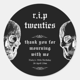 Sticker Rond Funérailles 30ème RIP Années 20's Drôle Crâne Anni